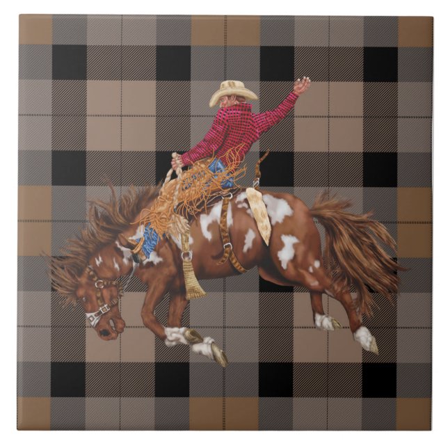 Carreau Rodeo Cowboy Bronco Busch Sur Plaid (Devant)