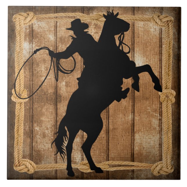 Carreau Rodeo Roping Cowboy Horse Silhouette (Devant)