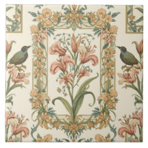 Romantic Vintage Lily Bird Art Nouveau Botanical