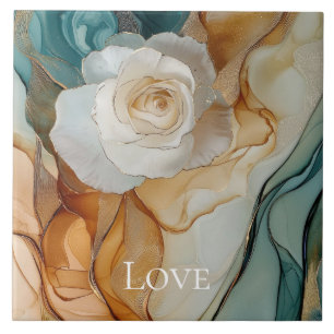 Carreau Romantique Blanc Aqua Gold Floral Love