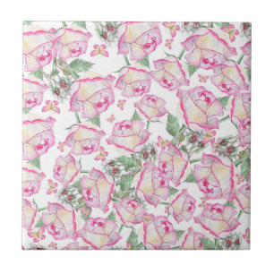 Carreau Romantique blanc rose jaune d'été rose floral