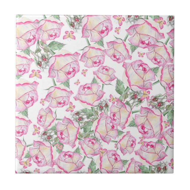 Carreau Romantique blanc rose jaune d'été rose floral (Devant)