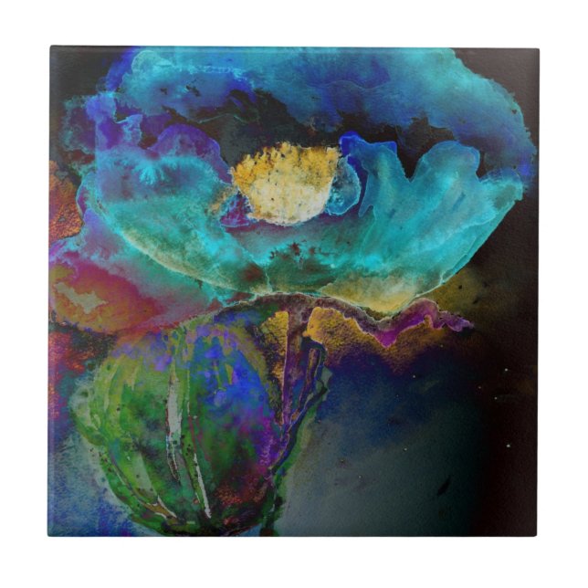 Carreau Romantique élégant tableau turquoise floral aquare (Devant)