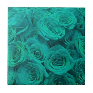 Carreau Romantique élégant turquoise - roses verts