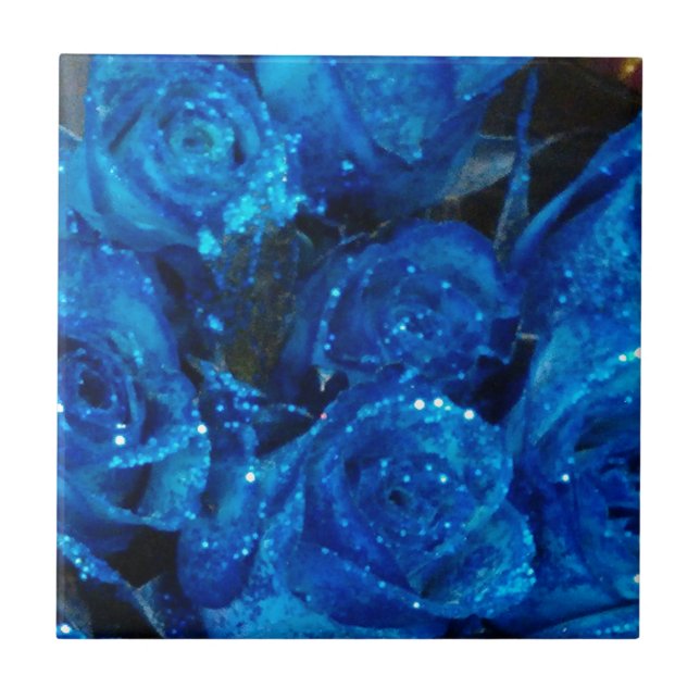 Carreau Romantique Love Blue Glitter Glamour Roses (Devant)
