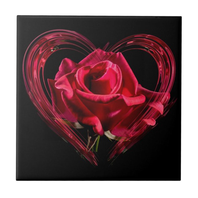 Carreau Romantique Rose de coeur rouge - Amour (Devant)