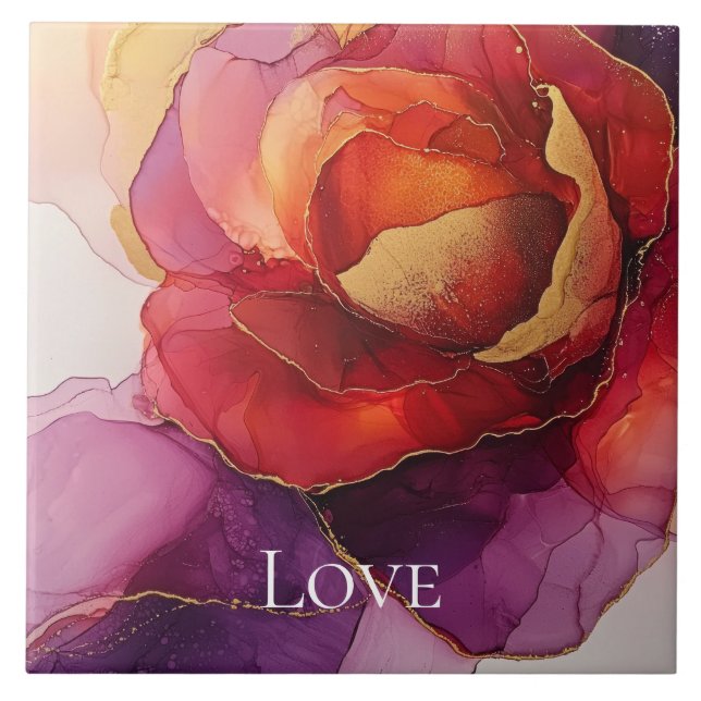 Carreau Romantique Rouge violet or amour floral (Devant)