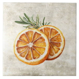 Carreau Romarin Oranges Aquarelle Rustique