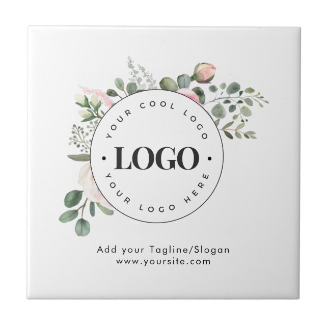 Carreau Rond Cercle Custom Company Logo Floral Green (Devant)