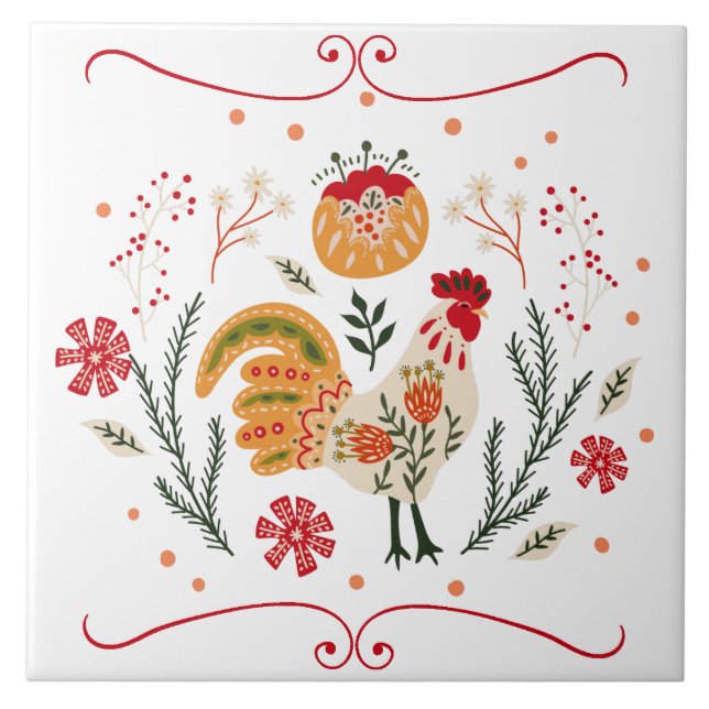 Carreau Rooster d'art populaire rustique (Devant)