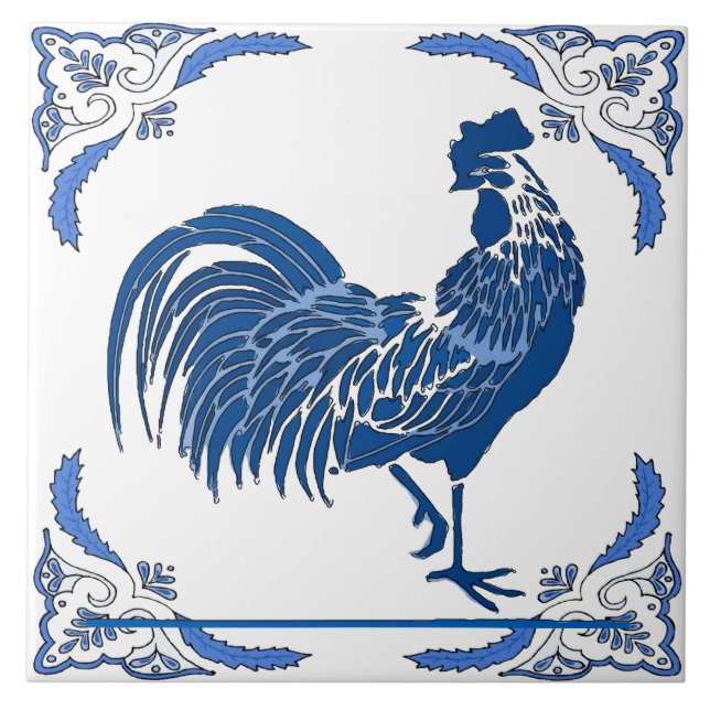Carreau Rooster, Dutch Delft Look (Devant)