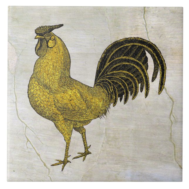 Carreau Rooster en or sur le Motif Fresco (Devant)