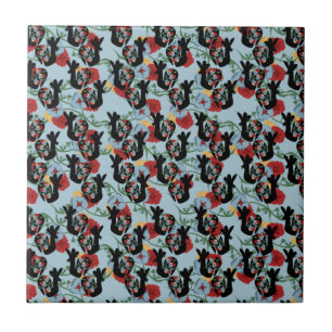 Carreau Roosters Folk Floral Motif mexicain