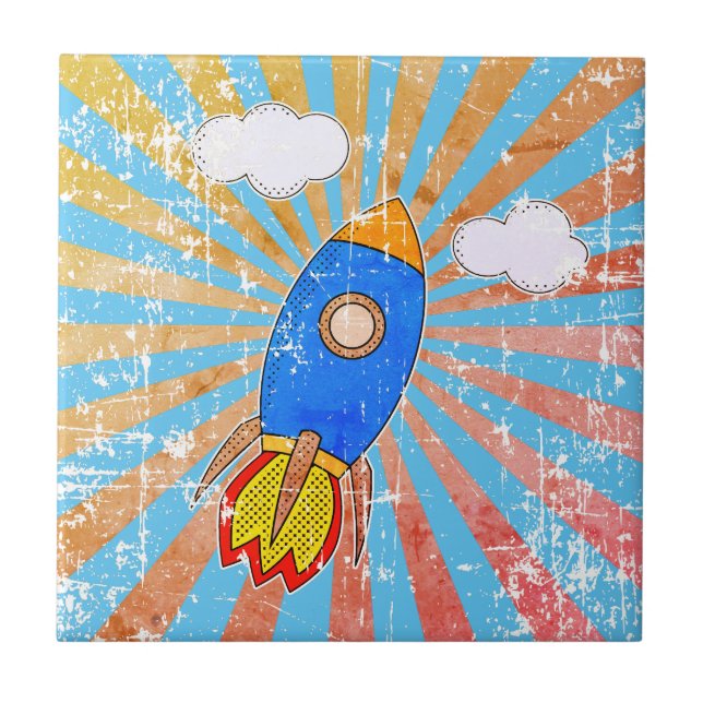 Carreau Roquette de dessin dénaturé Retro coucher de solei (Devant)