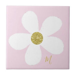 Carreau Rose Blanc Faisy Simple Floral Or Personnel