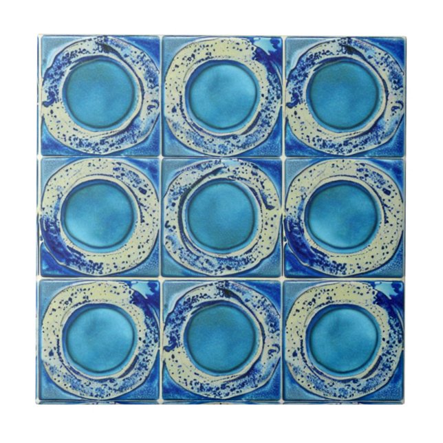 Carreau Rose bleue et aquarelle dégradé motif rond (Devant)