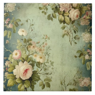 Carreau Rose Blush Vert Foncé 