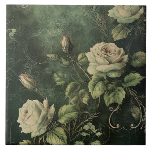 Carreau Rose Blush Vert Foncé