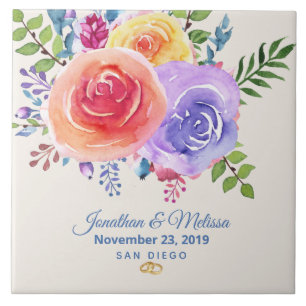 Carreau Rose coloré aquarelle Mariage floral
