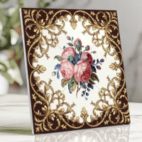 Rose damaskée victorienne florale vintage brun dor