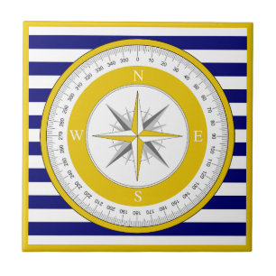Carreau Rose de boussole jaune Bleu et blanc