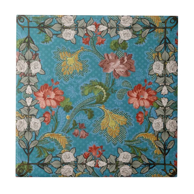 Carreau Rose d'or aux fleurs turquoise (Devant)