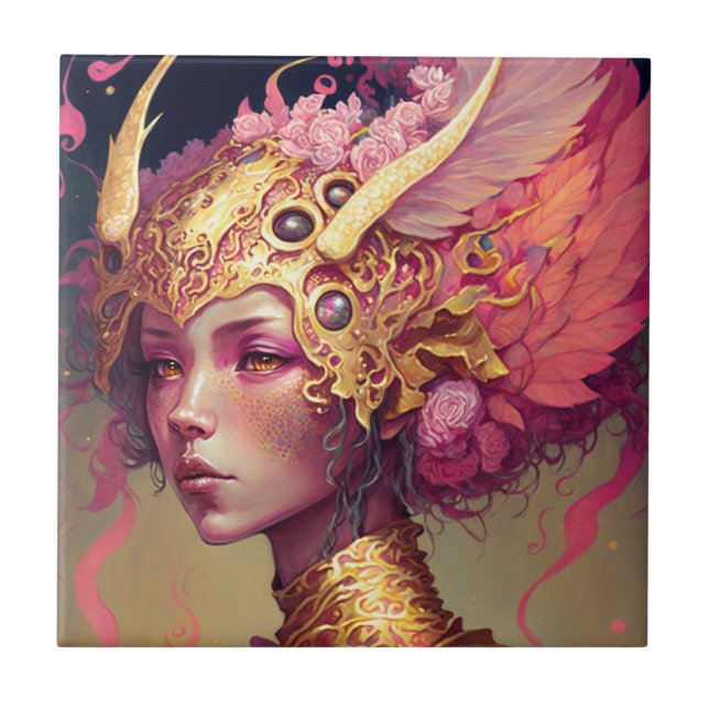 Carreau Rose Dragon femme Imaginaire Art (Devant)