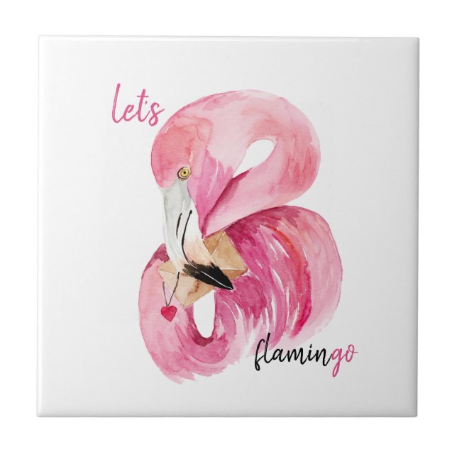 Carreau Rose exotique moderne Flamant rose Aquarelle (Devant)