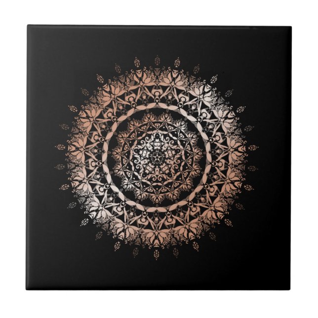 Carreau Rose Gold Black Floral Mandala (Devant)