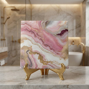 Carreau Rose Gold et Marbre Blanc d'Agate Rose Élégant