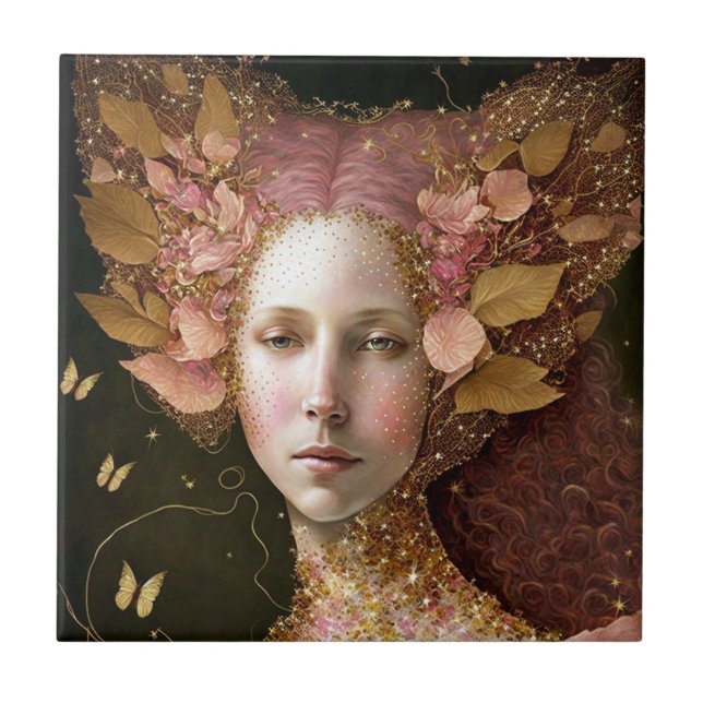 Carreau Rose Gold Fairy Fae Femme Imaginaire Art (Devant)