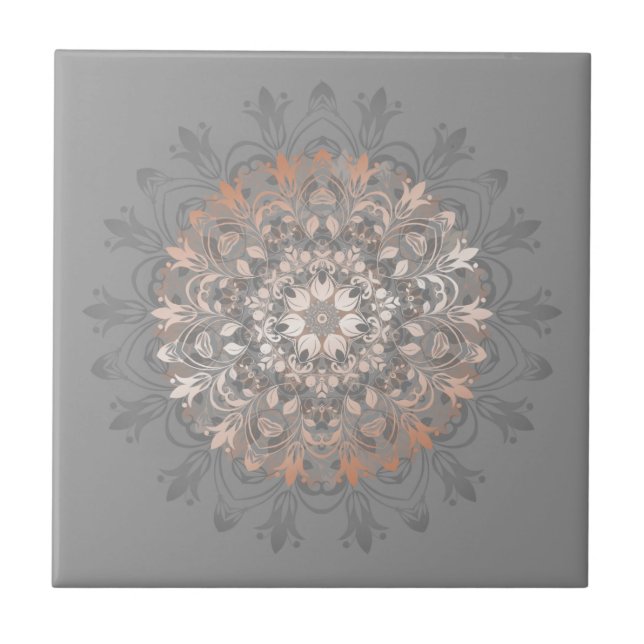Carreau Rose Gold Grey Floral Mandala (Devant)