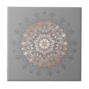 Carreau Rose Gold Gris Floral Mandala