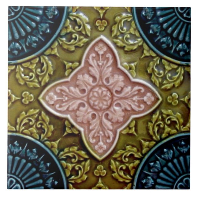 Carreau Rose historique Repro, vert, Indigo Majolica (Devant)
