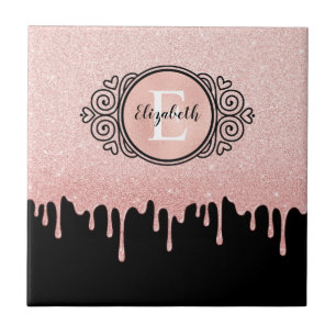 Carreau Rose noir fille Parties scintillant d'or  Monogram