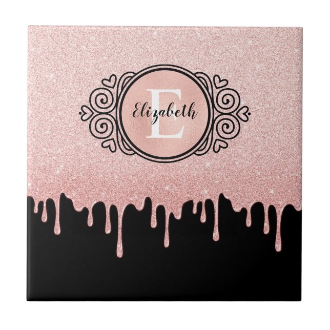 Carreau Rose noir fille Parties scintillant d'or  Monogram (Devant)