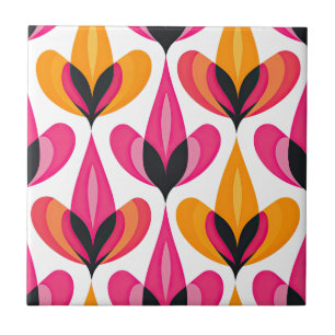 Carreau Rose & Orange Floral Mid Century Moderne RETRO