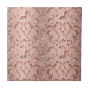 Carreau Rose Pâle Feuilles De Ginkgo Élégantes Botaniques