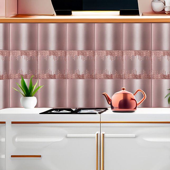 Carreau Rose Parties scintillant or  Drives Motif sans fai (Rose Gold Glitter Drips Seamless Pattern Version 3 and Version 1 Ceramic Tile combination
)