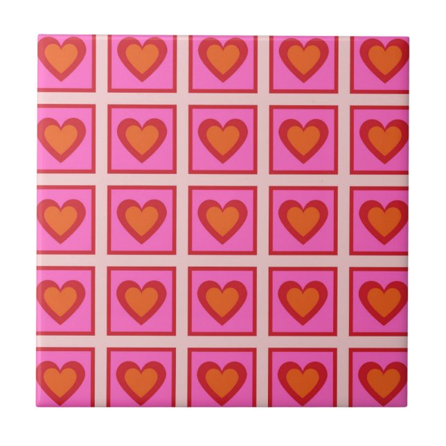 Carreau Rose Retro Vintage À damiers Coeur Motif Y2K (Devant)