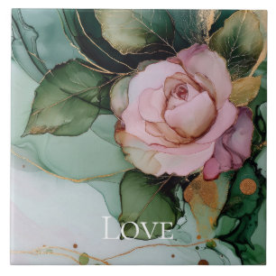 Carreau Rose Romantique Blanche Rose Or Floral Amour