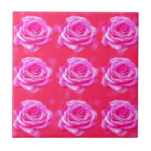 Carreau Rose Roses On Sparkle Pink Bokeh