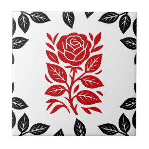 Carreau Rose rouge et noire Fleur Moderne Minimal Glam