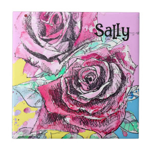 Carreau Rose Rouge Roses Aquarelle Florale Fleurs Fleur