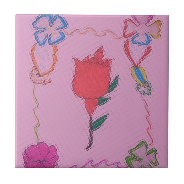 Carreau Rose rouge sur rose : Art Floral Frontière Imprime (Devant)