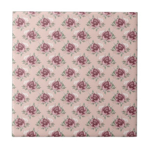 Carreau Rose rustique rose rose or vert bohème floral