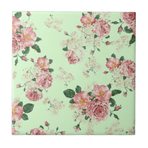 Carreau Rose sur Vert Vintage Floral