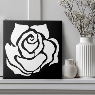 Carreau Rose Tribale Minimaliste Abstraite Blanche et Noir