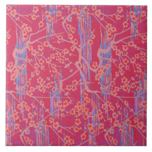Carreau ROSE TURQUOISE SAKURA FLEURS JAUNES Floral