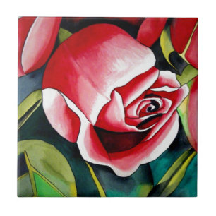 Carreau Rosebud rose aquarelle peinture art fleur